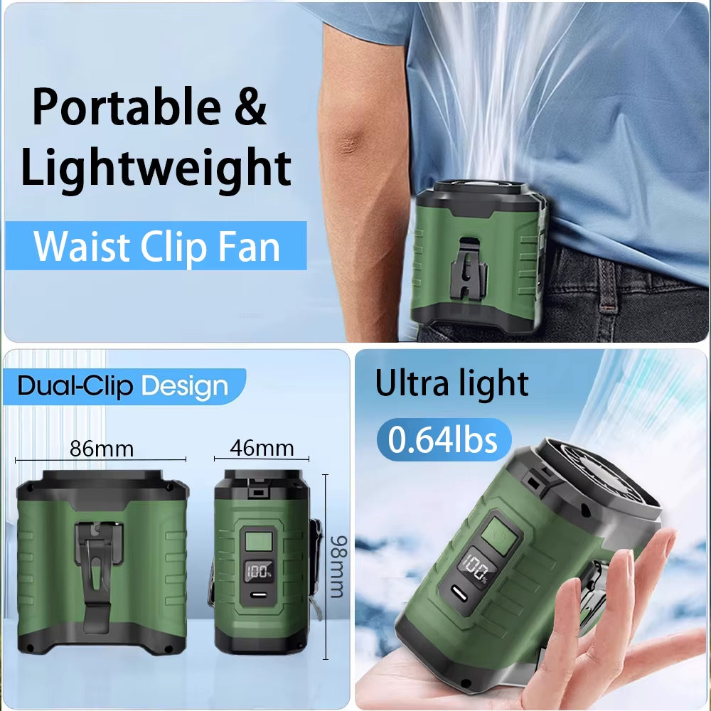 Waist Fan Mini Portable Waist Clip Fan USB Rechargeable Portable Hanging Neck Fan 10000Mah Battery Fan Wireless Waist Clip Fan