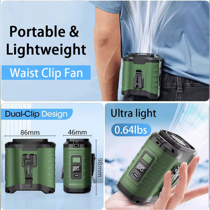 Waist Fan Mini Portable Waist Clip Fan USB Rechargeable Portable Hanging Neck Fan 10000Mah Battery Fan Wireless Waist Clip Fan
