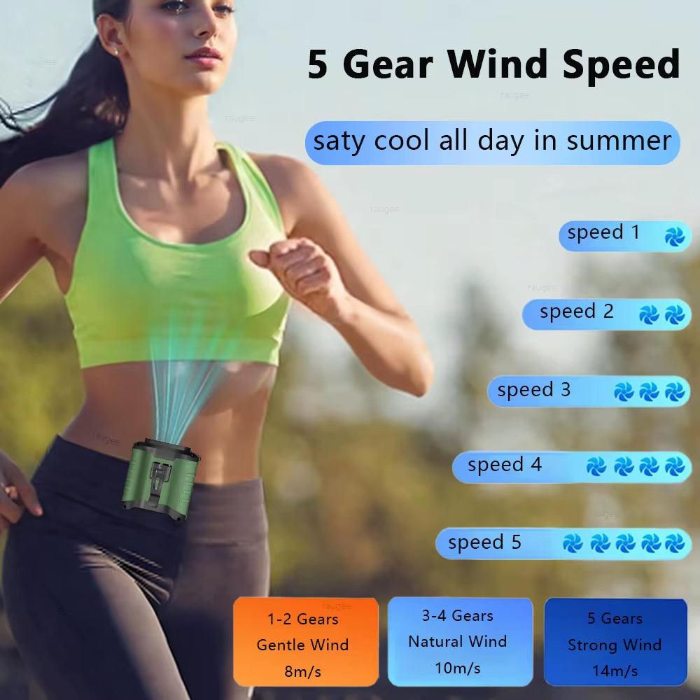 Waist Fan Mini Portable Waist Clip Fan USB Rechargeable Portable Hanging Neck Fan 10000Mah Battery Fan Wireless Waist Clip Fan